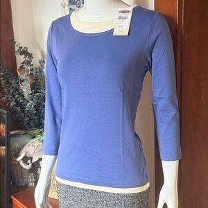 NWT northern reflections size small Women's Blue and Cream Top 100% cotton